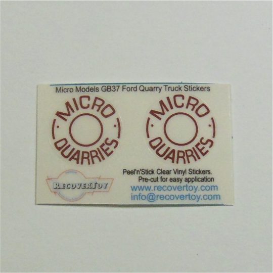 Micro Models G-37 Ford O.H.V. V8 Tipper Truck Micro Quarries Door Stickers