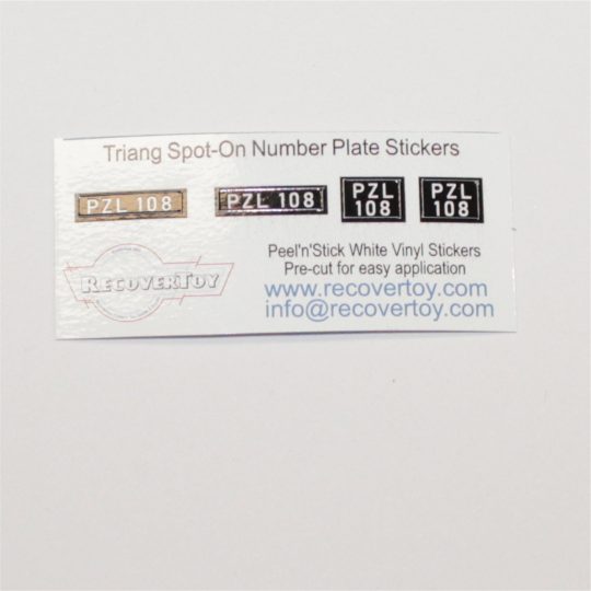 Triang Spot-On 108 Triumph TR3 Coupe Number Plates PZL108 Sticker Set