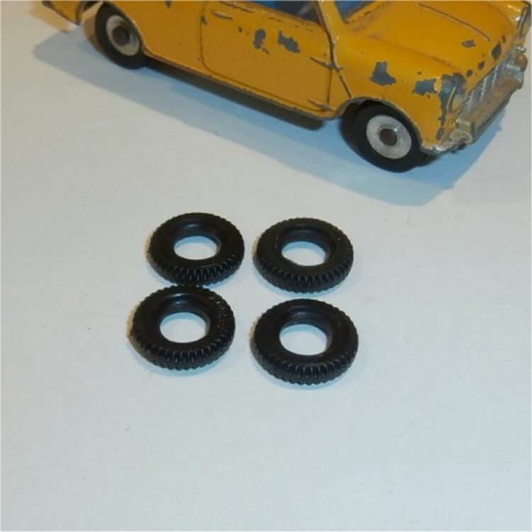 Dinky Toys 12mm Mini Morris Dunlop Branded Tires Set of 4 Black Tyres Pack #80