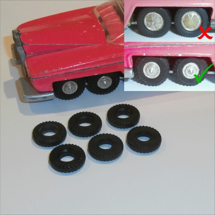 Dinky Toys 100 Lady Penelope Rolls Royce FAB1 Tires set of 6 Tyres Pack #104