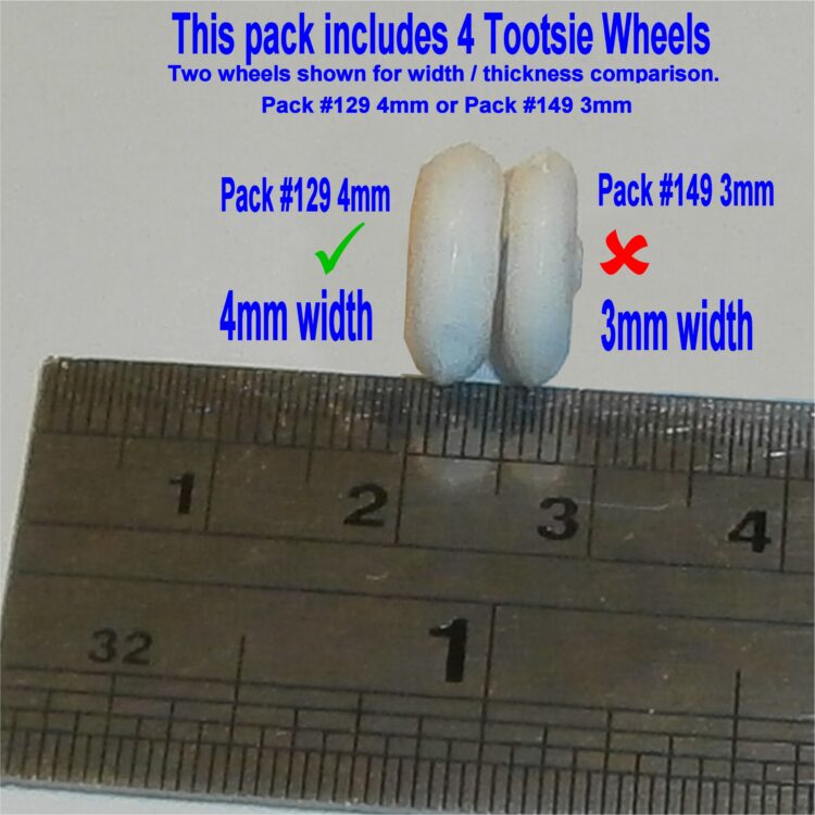 Tootsie Toys 14mm Rubber Wheel 4mm Wide White Set of 4 Tyres Pack #129