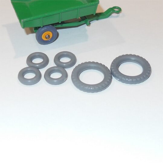 Matchbox Lesney 1-75 50b Tractor 51b Trailer Grey Tires Set of 6 Tyres Pack #156